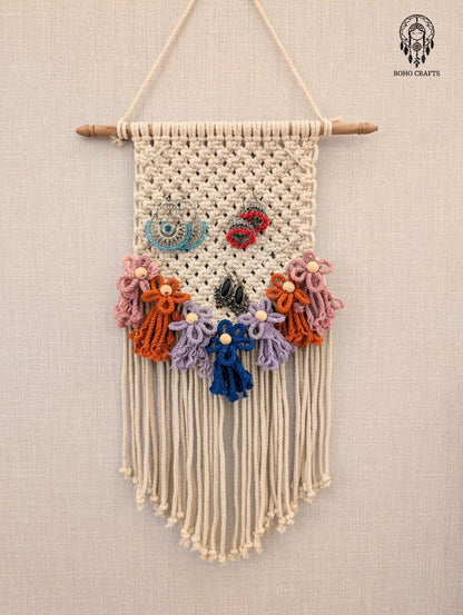 Macrame Photo and Flower Wall Hanging with Jewellery Holder