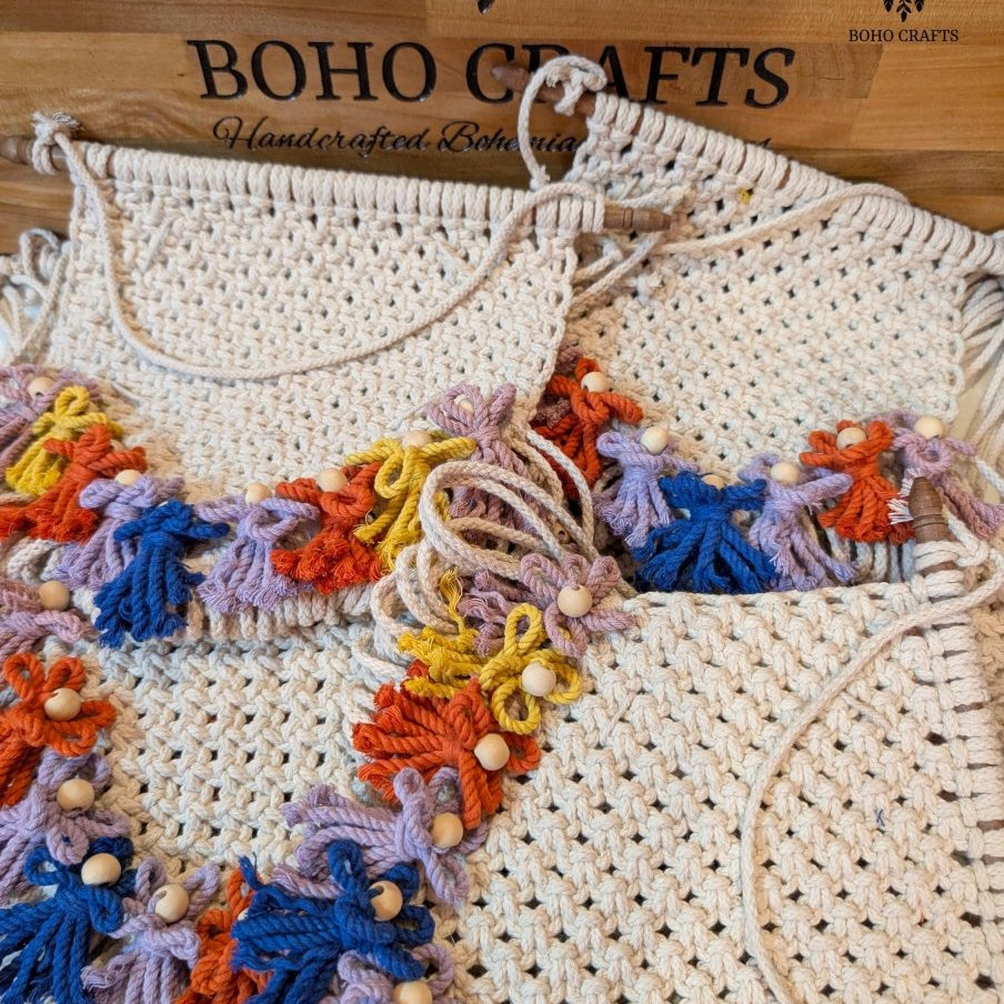 Macrame Photo and Flower Wall Hanging with Jewellery Holder