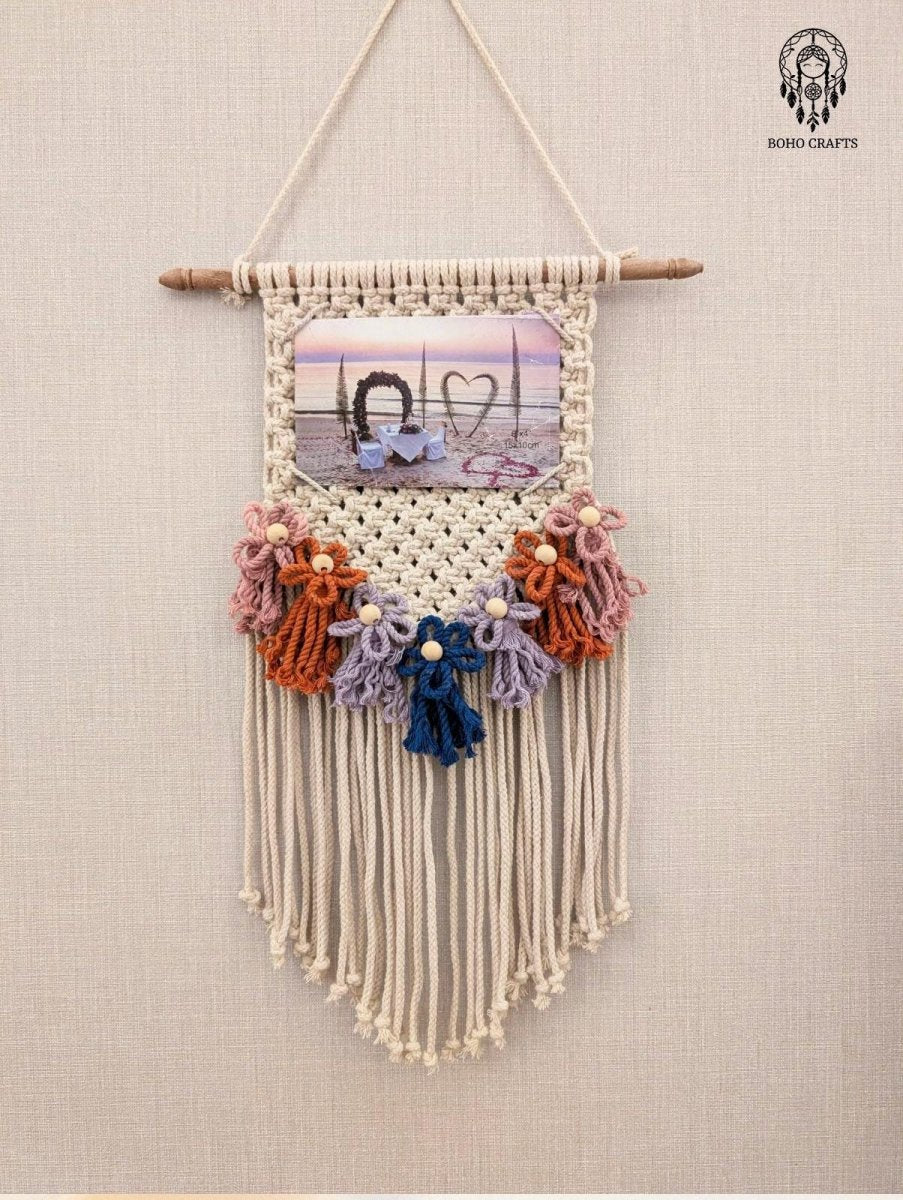 Macrame Photo and Flower Wall Hanging with Jewellery Holder