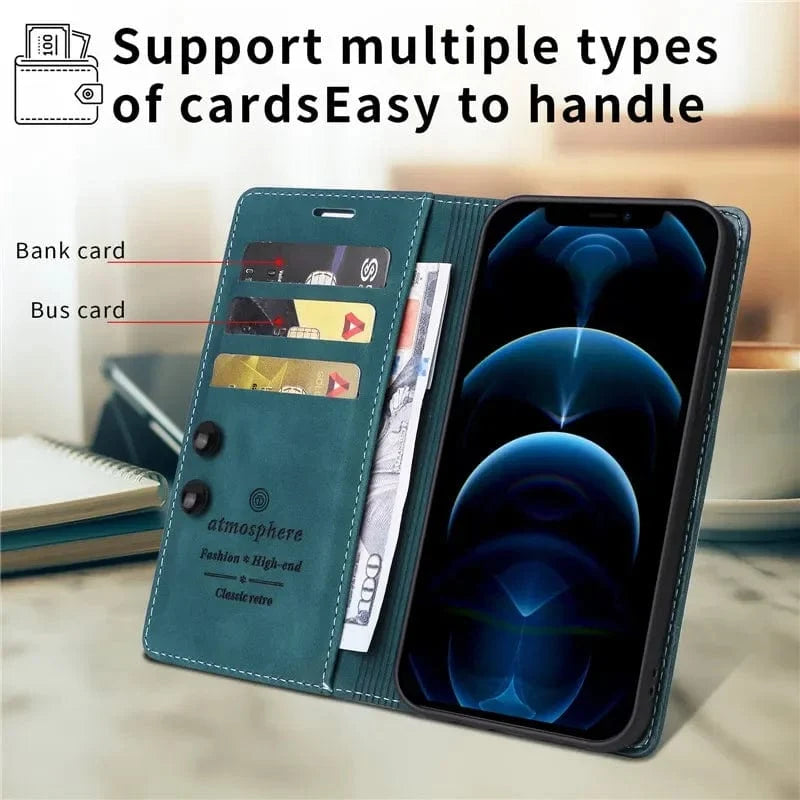 iPhone Magnetic Leather Wallet Case