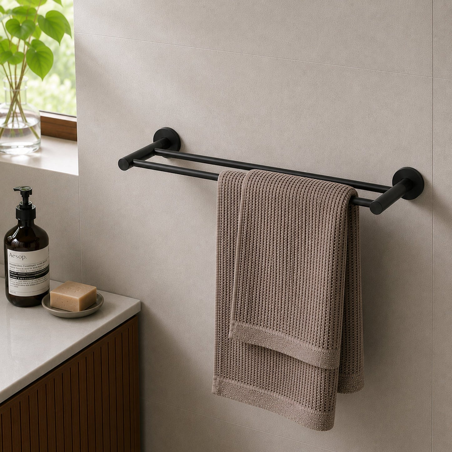 Reno Double Towel Rail - Matt Black