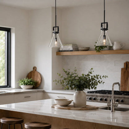 Maya Glass Pendant Light - Black Hardware