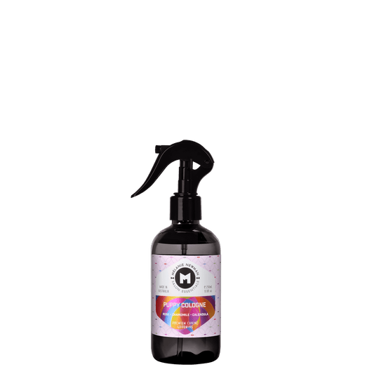 Melanie Newman Puppy Cologne trigger sprayer bottle with floral label