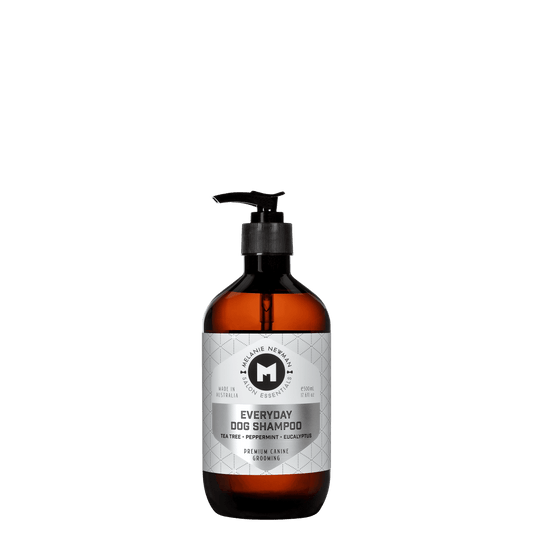 Melanie Newman everyday dog conditioner bottle with black pump, amber glass