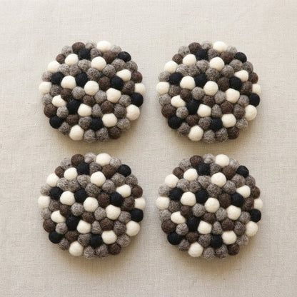 Monochrome Pebble / Black Wool Felt Coasters – Set of 4