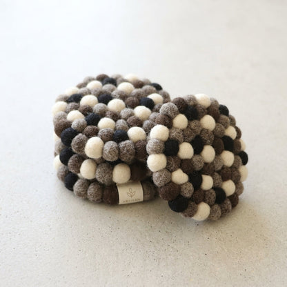 Monochrome Pebble / Black Wool Felt Coasters – Set of 4