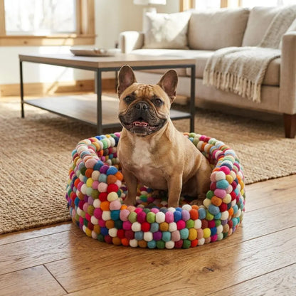 Multicolour Wool Felt Ball Dog Bed