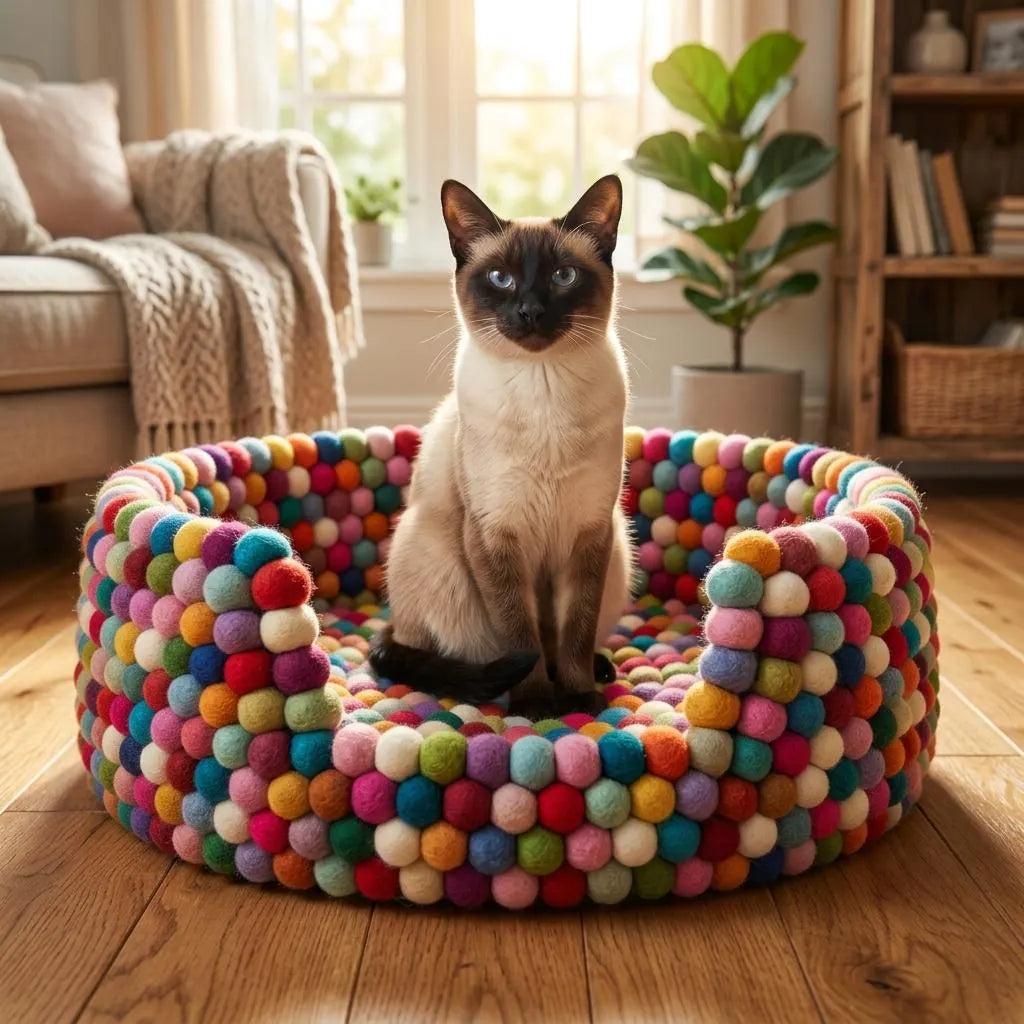 Multicolour Wool Felt Ball Dog Bed