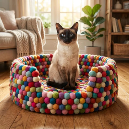 Multicolour Wool Felt Ball Dog Bed