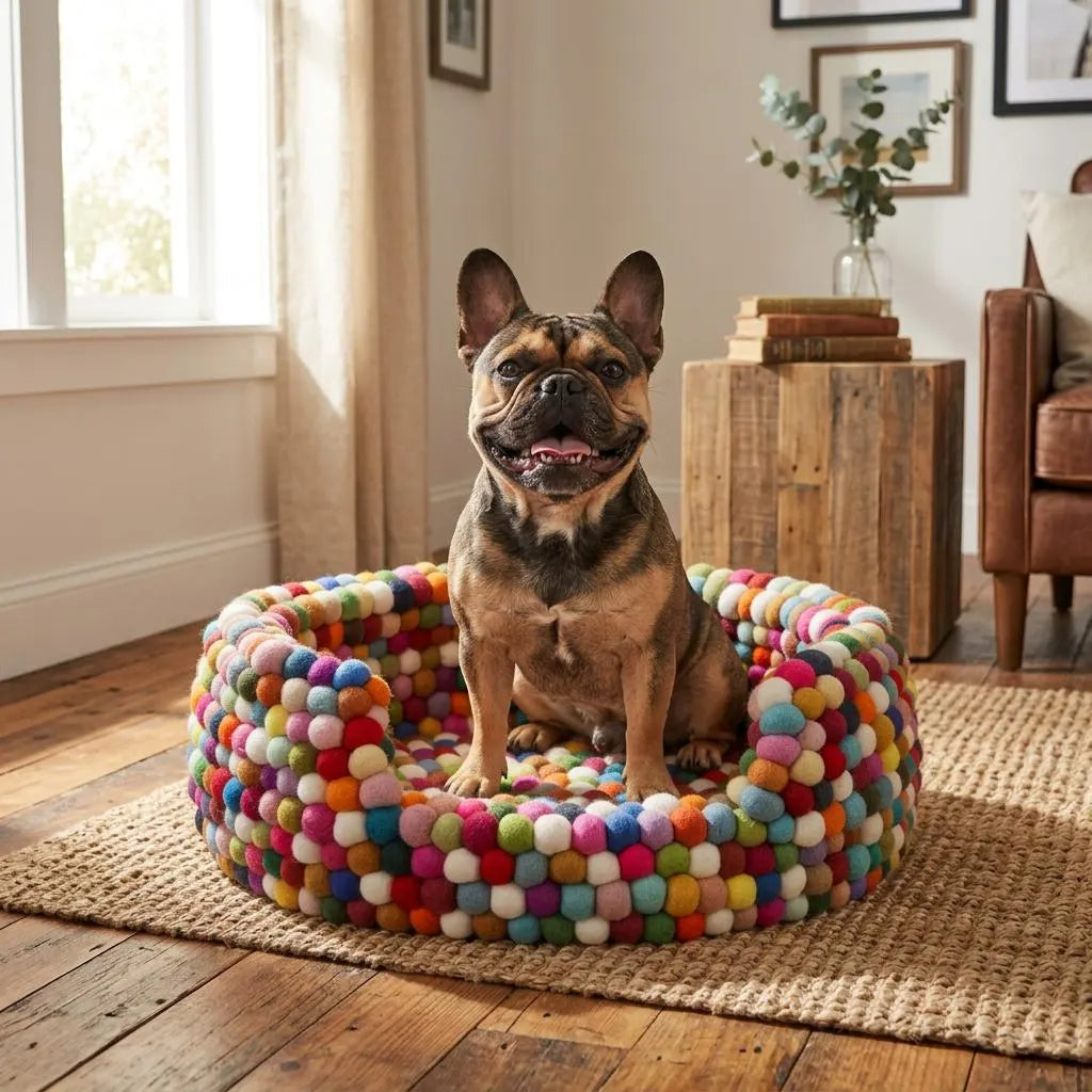Multicolour Wool Felt Ball Dog Bed