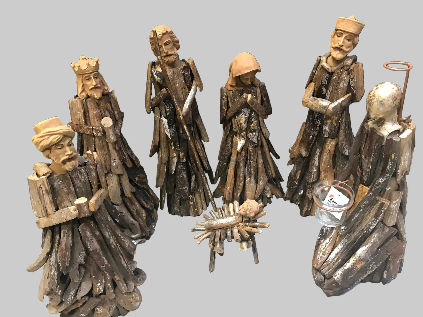nativity set with angel candle holder Driftwood 41cm