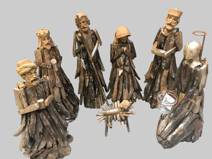 nativity set with angel candle holder Driftwood 41cm