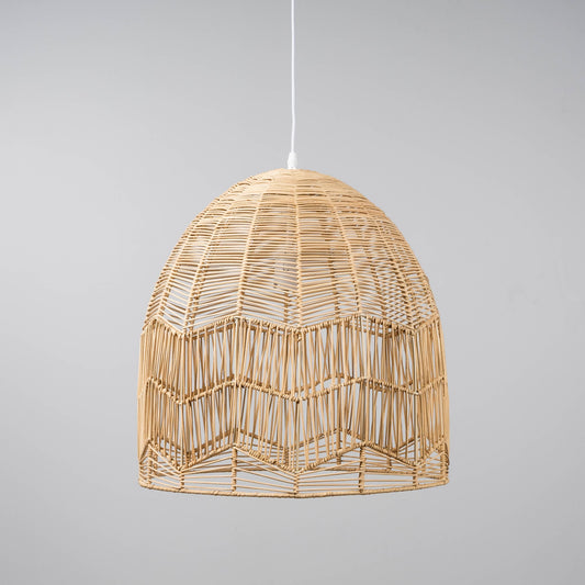 Natural rattan lace pendant light with domed woven shade and hanging cord