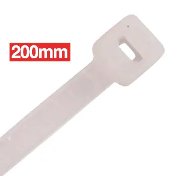 CABAC Releasable Cable Ties – 200mm x 4.8mm, Natural Nylon 66, Packet of 100 | CT200NT | Reusable, Indoor Use, Halogen-Free Polyamide