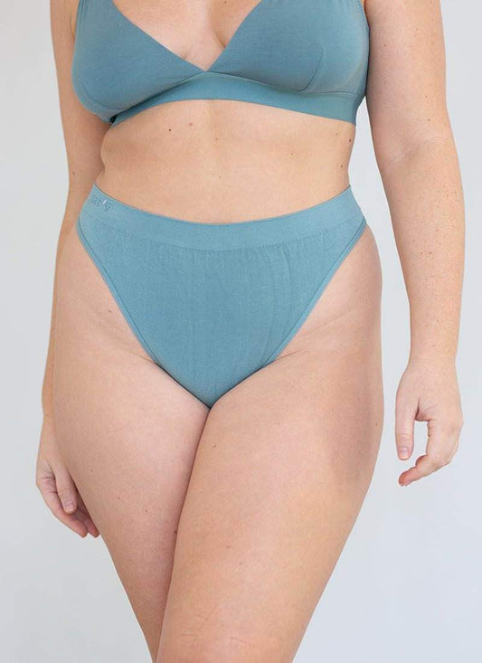 Blue cheeky G-string underwear, high-cut leg and smooth mid-rise waistband