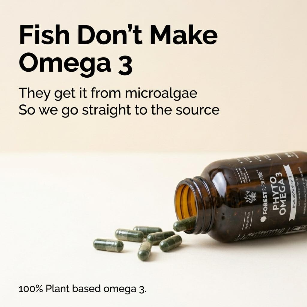 Omega-3 supplement bottle tipped with green softgels spilled