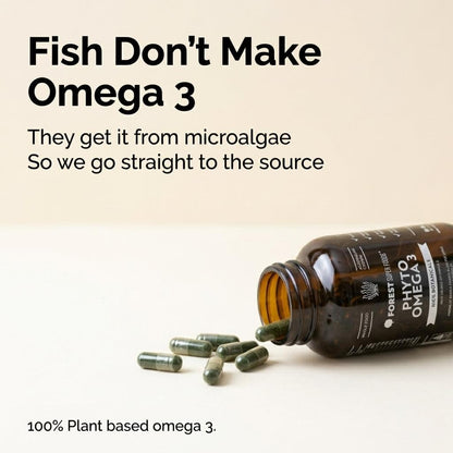 Omega-3 supplement bottle tipped with green softgels spilled