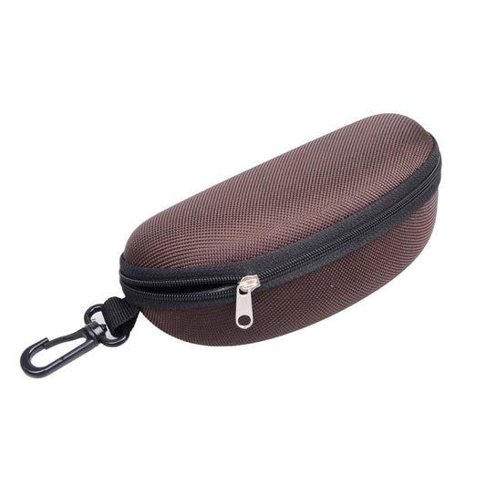 Large textured sunglasses case with zipper and carabiner, brown