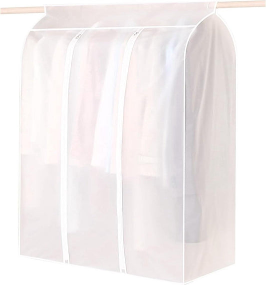 Garment cover storage bag with clear window and zipper, white dust cover for clothing