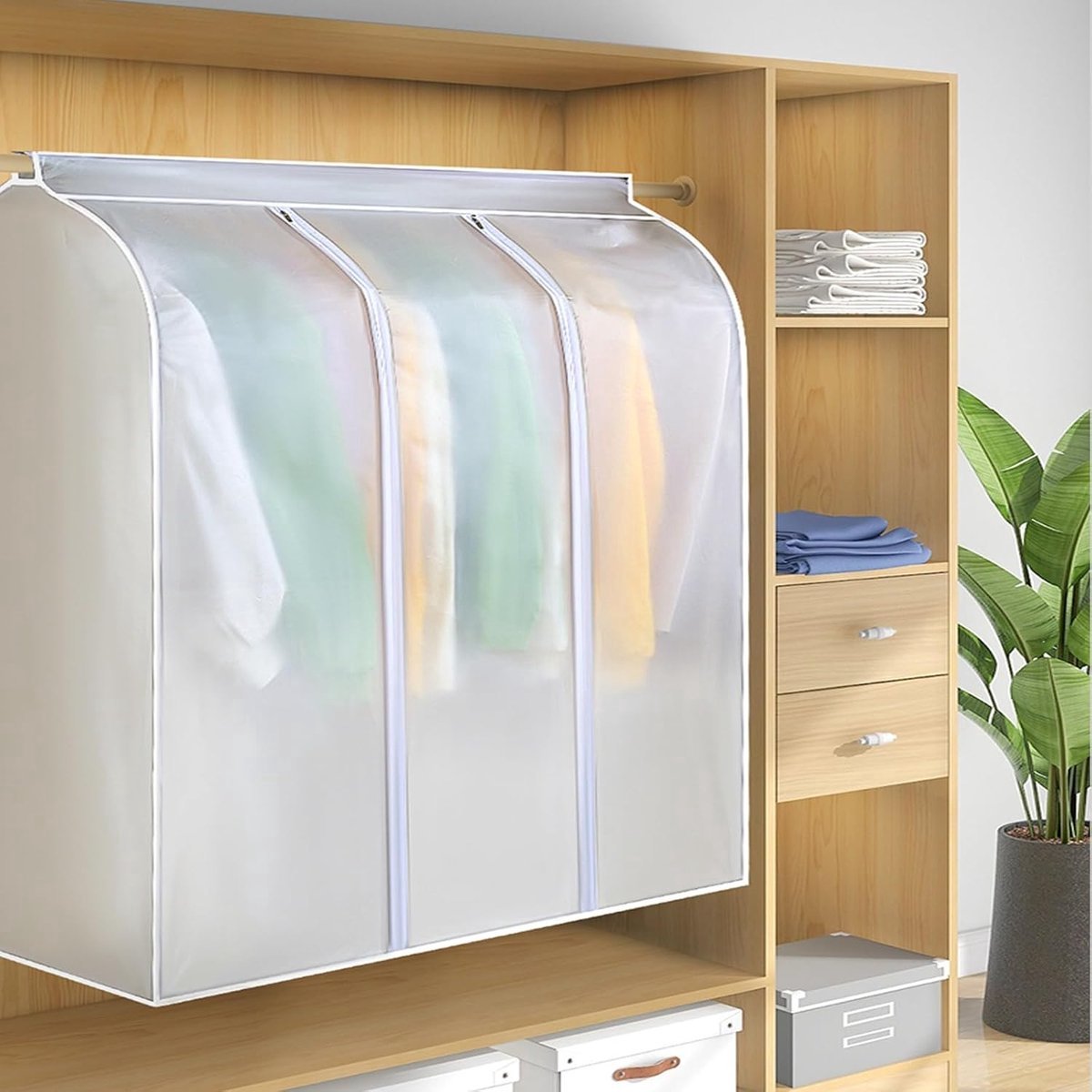 Garment Cover - Storage Bag - 90x100x50cm - Garment Bags with Zipper - Breathable & Dustproof - Transparent Window - Three-dimensional Dust Cover - Clothing Protective Bags - Wider, Sleeker, Moisture, Waterproof - Storage Bags for Clothing - Dresses/ Coat