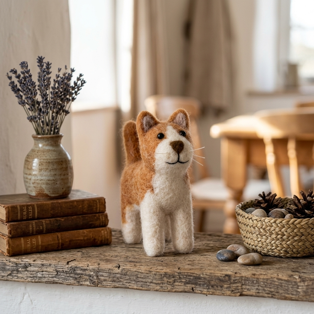 Handmade Wool Felt Orange Cat Ornament