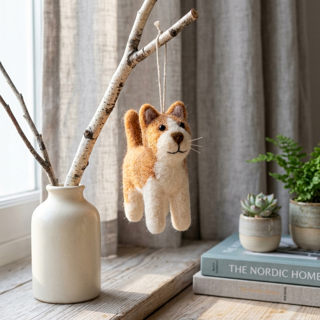 Handmade Wool Felt Orange Cat Ornament