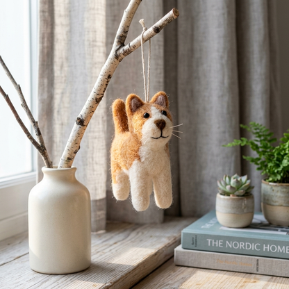 Handmade Wool Felt Orange Cat Ornament