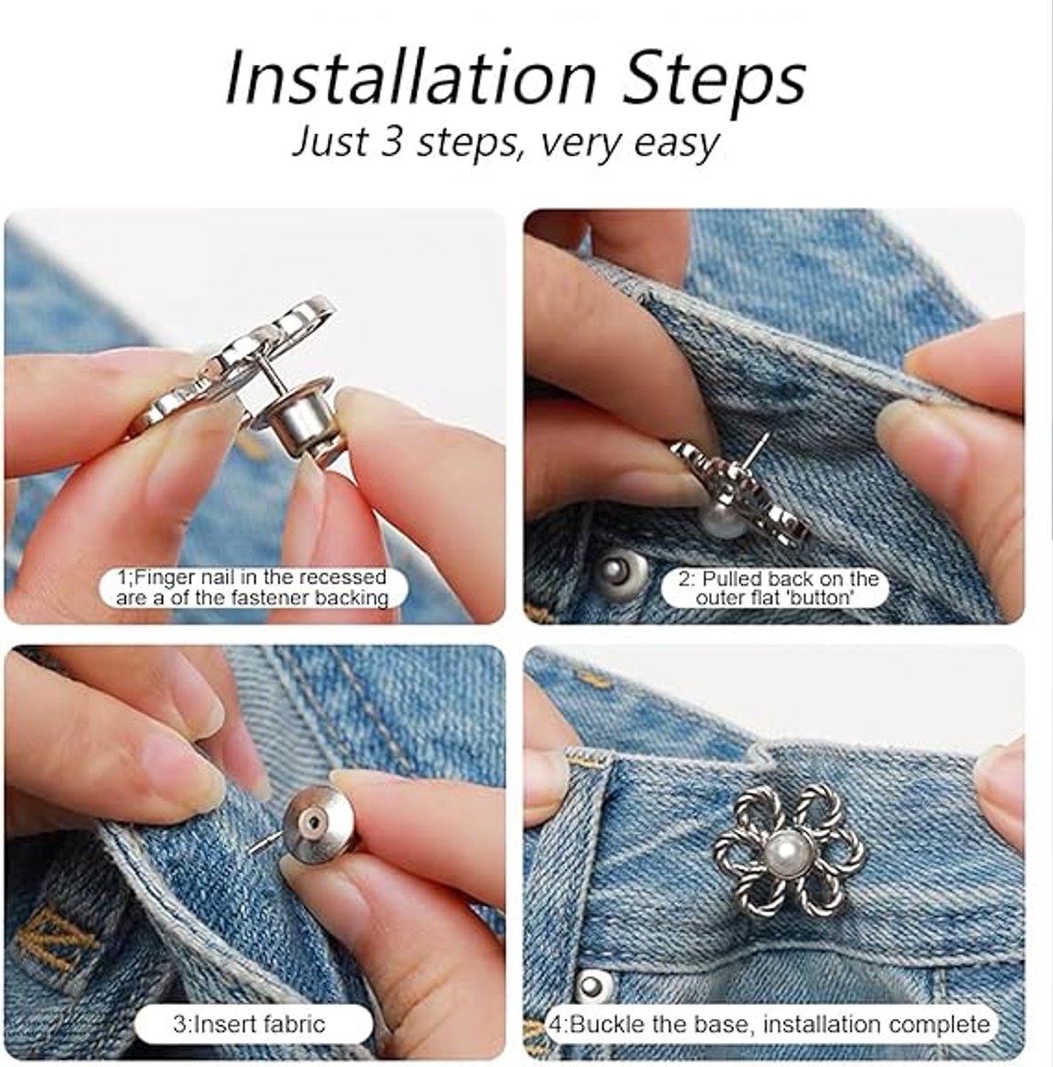 8 Pieces - Trouser Reducer - Waist Stretcher Set - Pins - Waist Extender - Jeans Shortening Buttons - Adjustable Button - Tightening Button - Tightener Buttons - Reusable - Trouser Waist Reinforcement - For Loose Jeans, Trousers, Skirts, and Sleeves