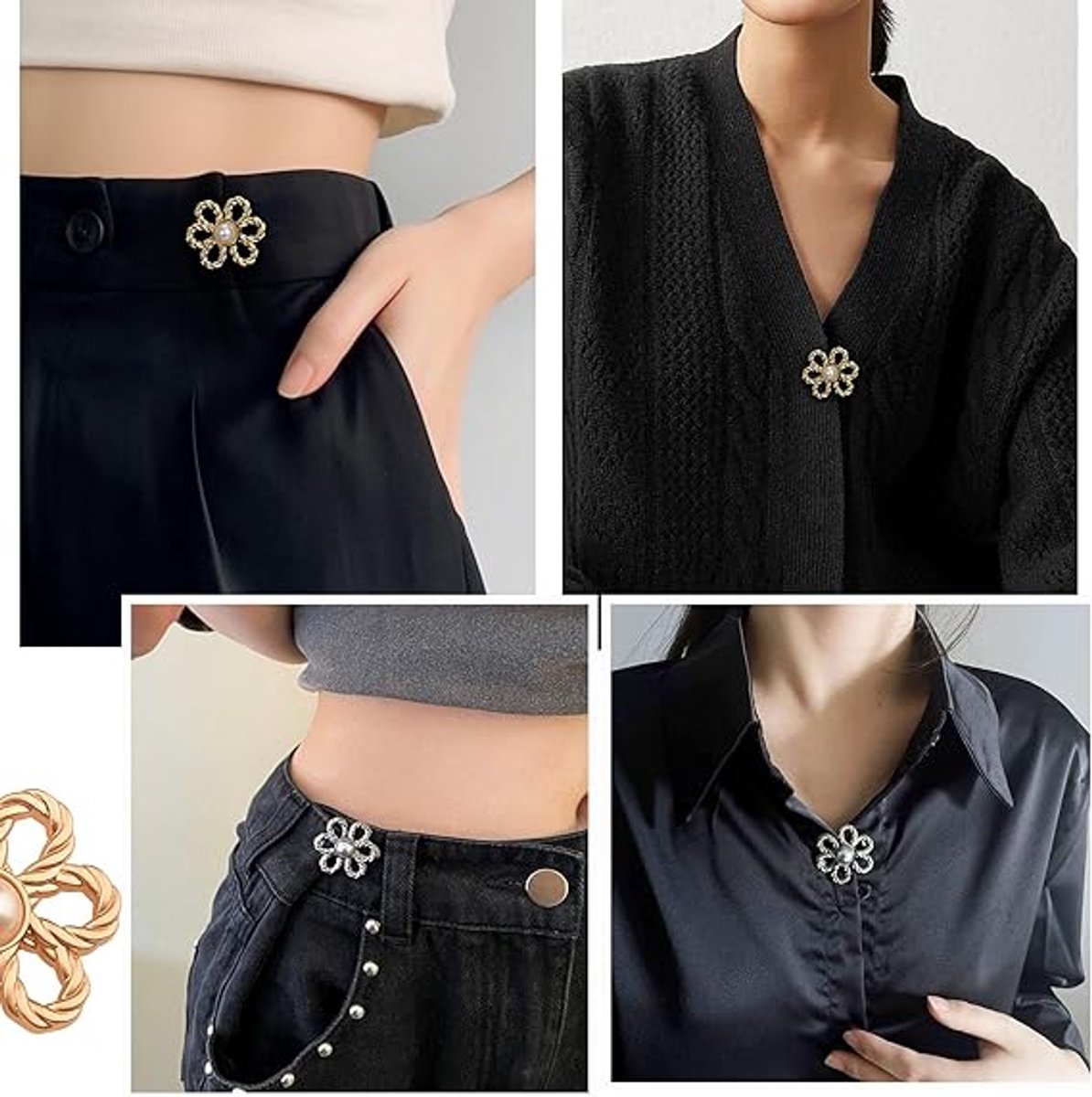 8 Pieces - Trouser Reducer - Waist Stretcher Set - Pins - Waist Extender - Jeans Shortening Buttons - Adjustable Button - Tightening Button - Tightener Buttons - Reusable - Trouser Waist Reinforcement - For Loose Jeans, Trousers, Skirts, and Sleeves