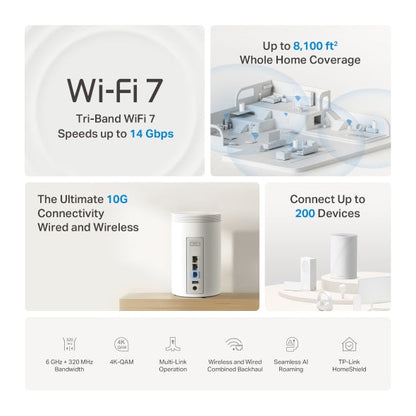 TP-Link Deco BE68 BE14000 Tri-Band Whole Home Mesh Wi-Fi 7 System – Choose up to 3-Pack with 10GbE, 2.5GbE, 6GHz Band & HomeShield
