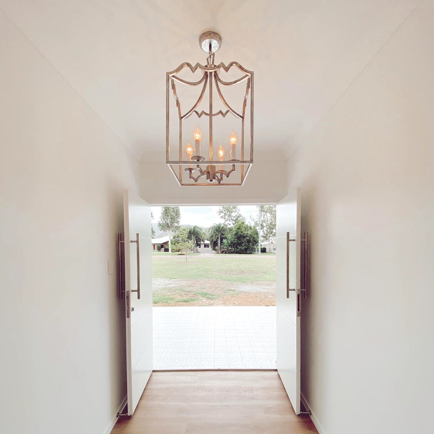 Palazzo Modern Detailed Box Frame Lantern Pendant Light - Brushed Champagne