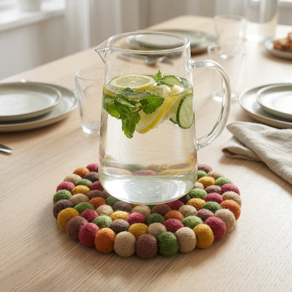Harvest Garden Round Wool Felt Trivet Heat Mat – Handmade Pot Mat