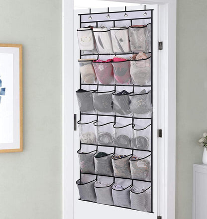 pc Over the Door Shoe Storage Organizer Hanging Shoe Rack Holder 24 Large Mesh Pockets for Closet Door Organization with Hangers White White