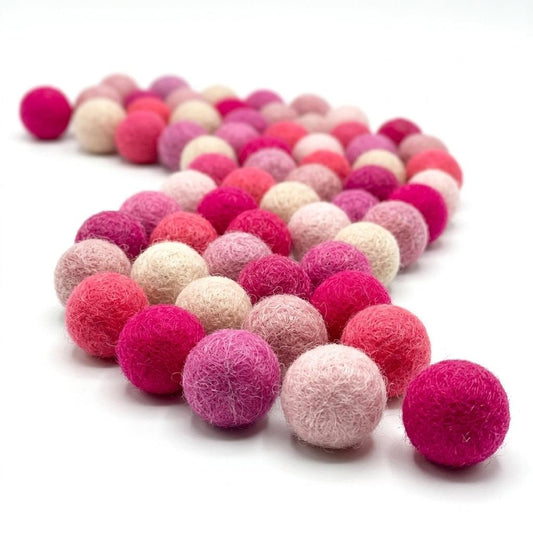 Handmade wool felt balls, multicolor pink and cream blend