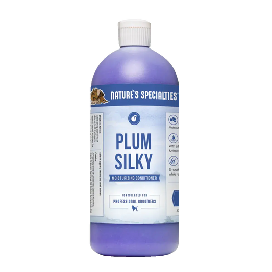 NATURE'S SPECIALTIES Plum Silky moisturizing conditioner bottle, purple with white cap