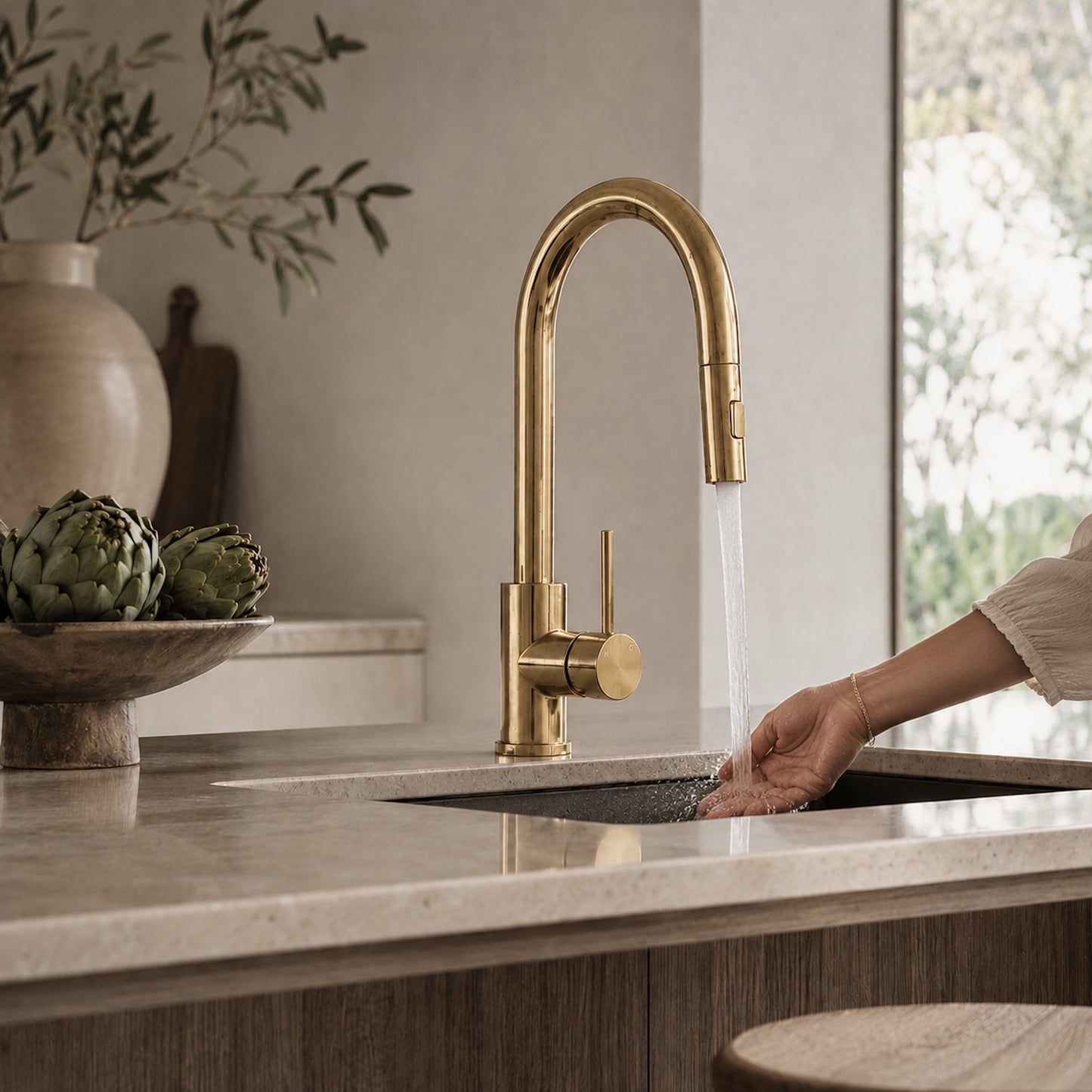 Reno Pull-Out Kitchen Mixer - Polished Gold