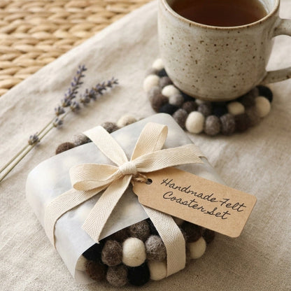 Monochrome Pebble / Black Wool Felt Coasters – Set of 4