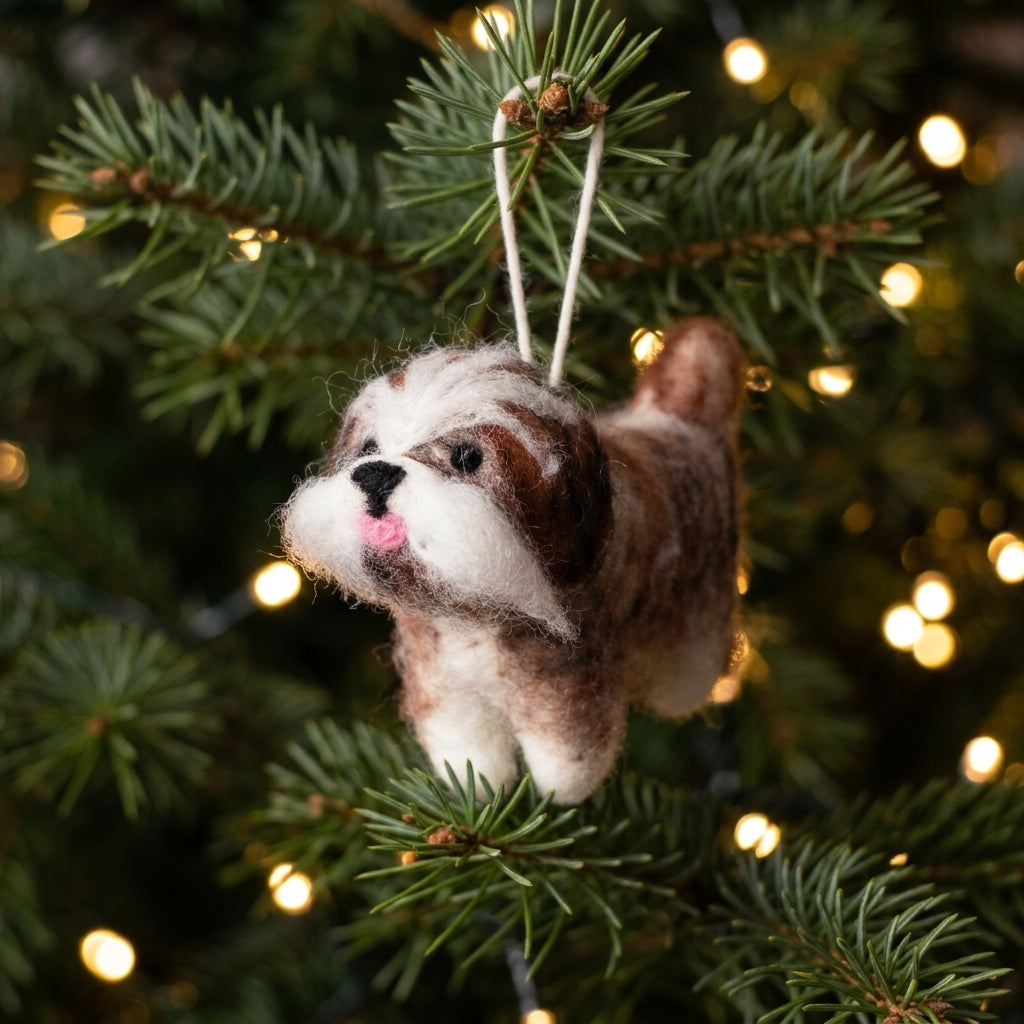 Handmade Wool Felt Shih Tzu Dog Ornament