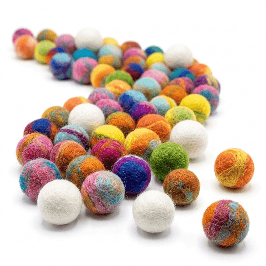 2.2 cm handmade wool felt balls, multicolor and white mix of small spheres