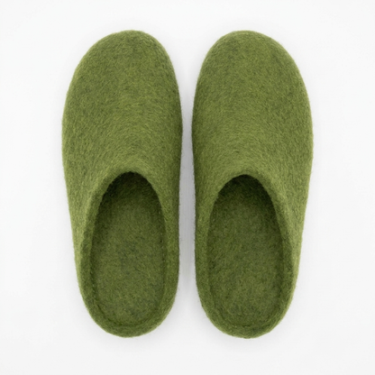 Wool Felt Slippers – Handmade 100% NZ Wool Unisex House Shoes | Green & Olive