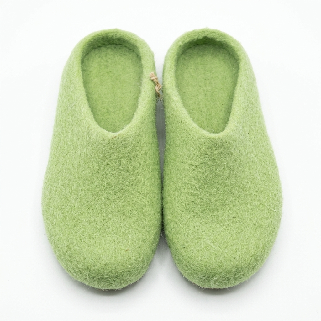 Wool Felt Slippers – Handmade 100% NZ Wool Unisex House Shoes | Green & Olive