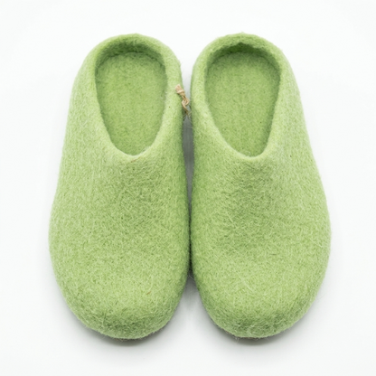 Wool Felt Slippers – Handmade 100% NZ Wool Unisex House Shoes | Green & Olive
