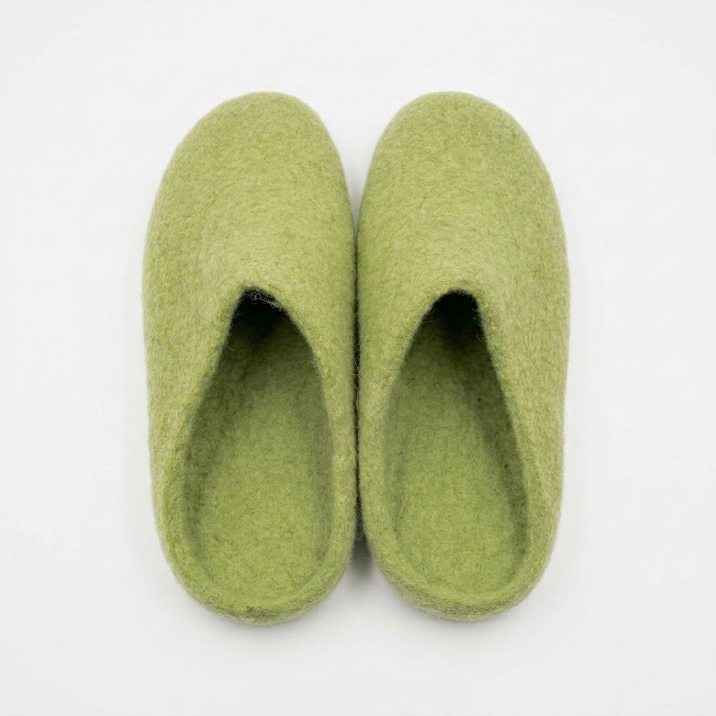 Wool Felt Slippers – Handmade 100% NZ Wool Unisex House Shoes | Green & Olive
