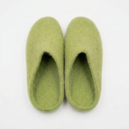Wool Felt Slippers – Handmade 100% NZ Wool Unisex House Shoes | Green & Olive