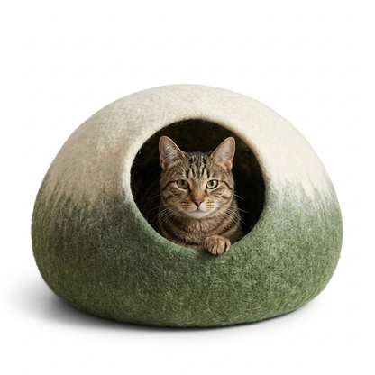 Green Ombre Wool Cat Cave Bed