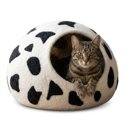 Cow Print Wool Cat Cave Bed