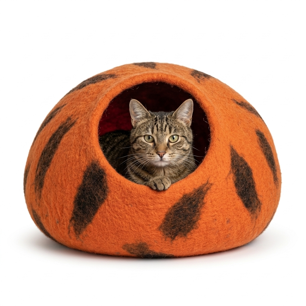 Flame Wool Cat Cave Bed