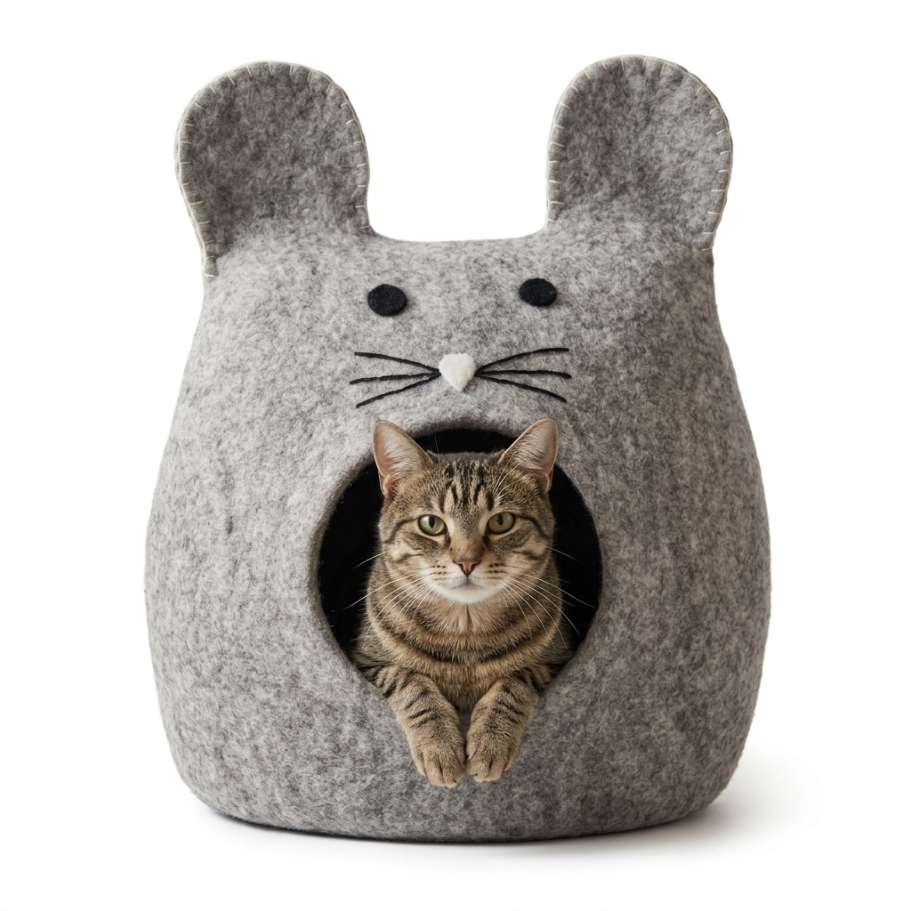 Mouse Shaped Wool Cat Cave Bed