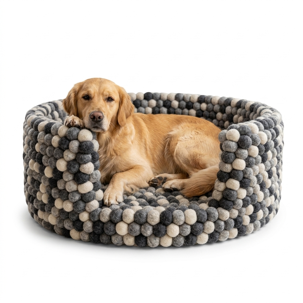 Monochrome Wool Felt Ball Dog Bed