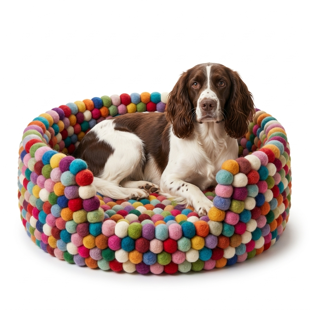 Multicolour Wool Felt Ball Dog Bed